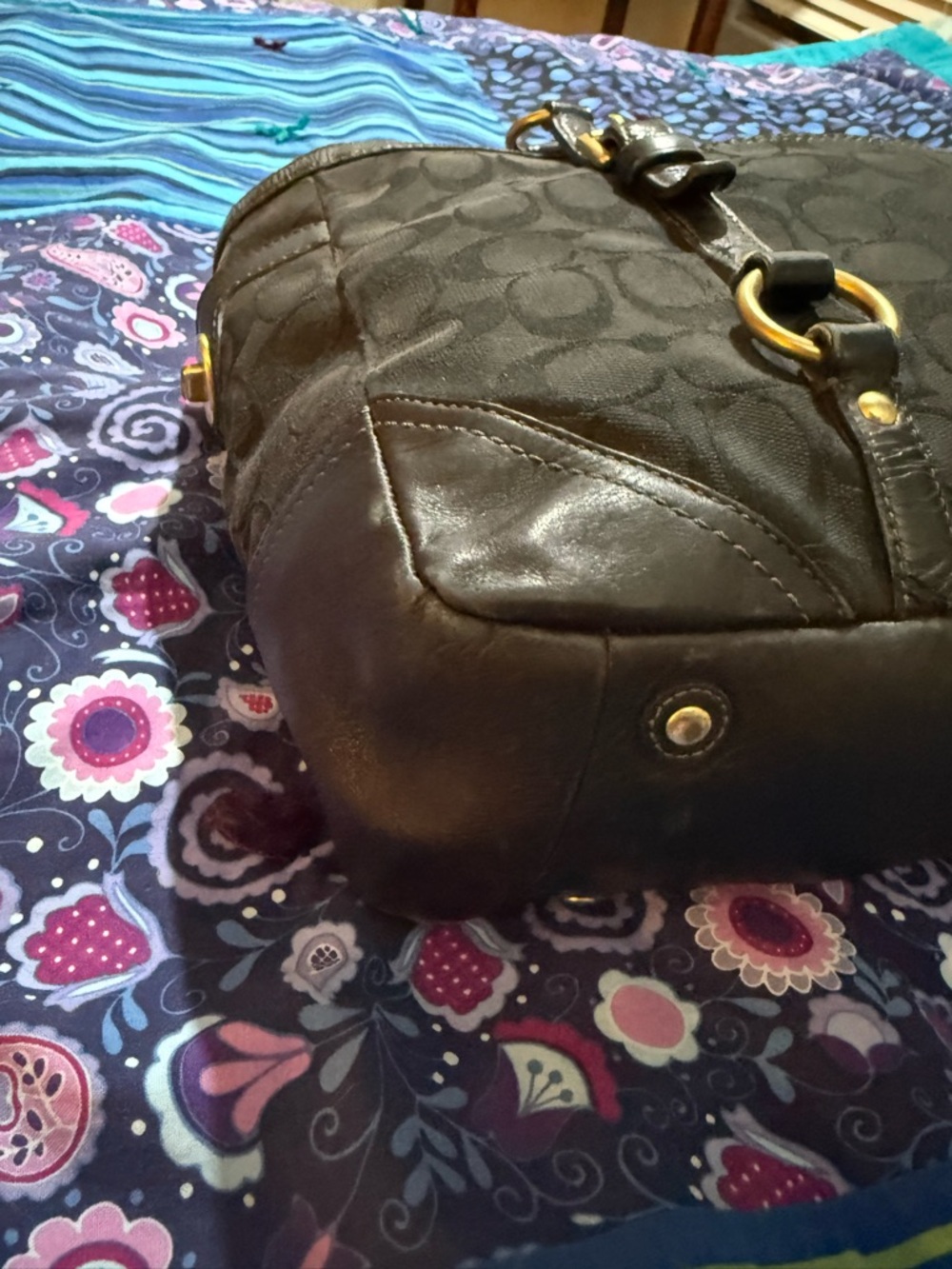Coach Black Signature Canvas Tote with Gold-Tone Hardware - Picture 7 of 7